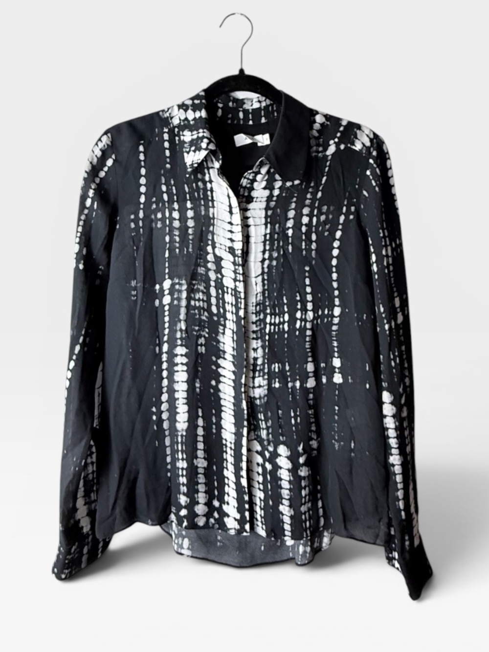 A.L.C. Silk Blouse Size 2 Black and White Long sleeve Sheer (J)